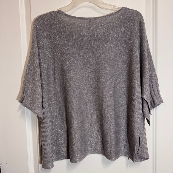 Anthropologie Alicia Shimmer Pullover Top Gray Silver Linen Blend XS Sparkle - Picture 3 of 9